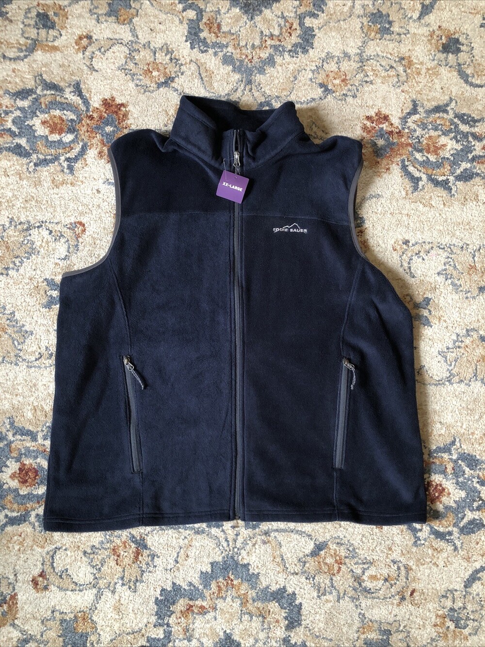 Eddie Bauer Vest Men 2XL Green Fleece Full Zip Pockets Embroidered Hiking